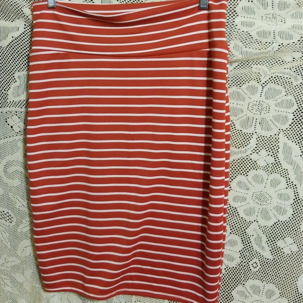 LulaRoe Pencil Skirt Rust & White Stripe Stretch L